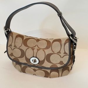 Coach Khaki Signature Canvas Convertible Flap Duffle Shoulder Crossbody Bag